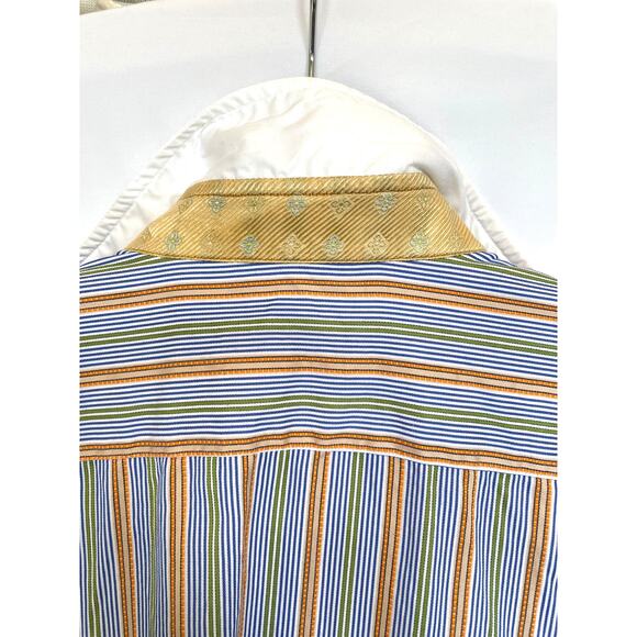 Robert Graham Multicolor Orange Blue Striped Button Up Shirt, Large - Picture 6 of 8